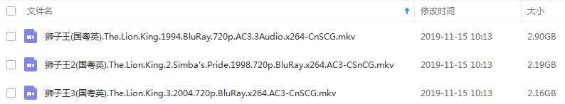 《狮子王》三部曲(1994/1998/2004)高清国粤英配音中字百度云网盘下载