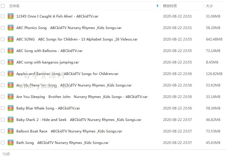 ABCKidTV经典儿歌童谣启蒙必备76个歌曲视频合集百度云网盘下载
