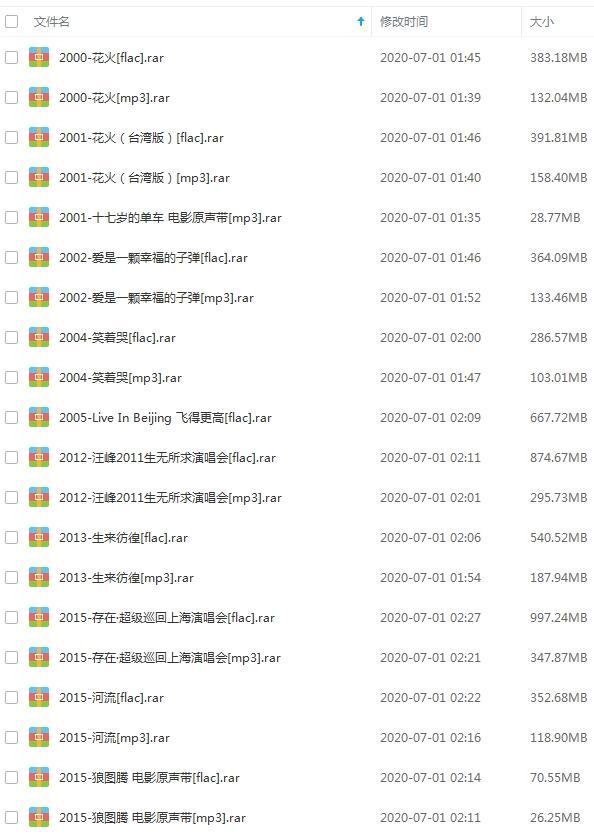 汪峰(2000-2020)专辑歌曲合集百度云网盘下载